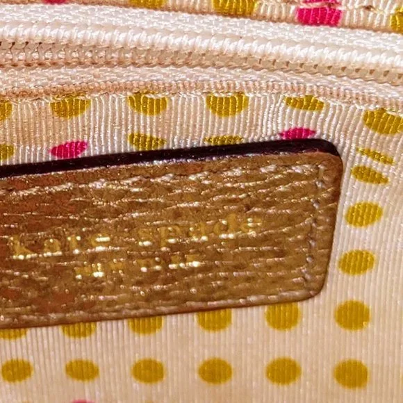 Kate Spade New York Vintage Leather Handbag Gold Metallic Circle Design - Picture 4 of 4